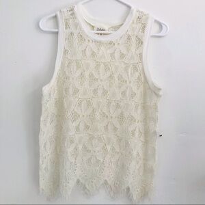 Deletta Sheer Lace White/Cream Tank Top - sleeveless| Size: S Anthropology